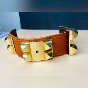 Hermes Collier de Chien Orange Leather and Gold Authentic Bracelet